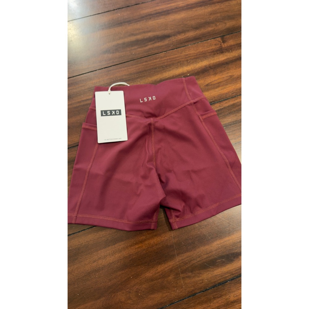 LSKD Elite X-Shorts Dark Cherry Burgundy High Waisted Athletic Pockets NEW NWT - Picture 3 of 16
